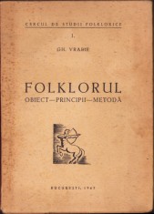 776SPN Folklorul, obiect, principii, metodă de Gheorghe Vrabie, 1947