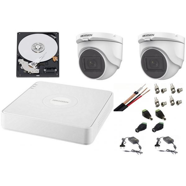 Sistem supraveghere interior audio-video Hikvision 2 camere Turbo HD 2MP DVR 4 canale, HDD 500GB SafetyGuard Surveillance