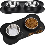 Set Boluri Duble pentru Animale de Companie, Oțel Inoxidabil și Silicon, 450 ml fiecare, Diametru 13cm