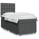 vidaXL Pat box spring cu saltea, gri &icirc;nchis, 90x190 cm, textil 3291538