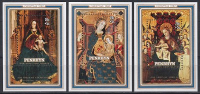 Penrhyn 1980 - Crăciun - Picturi cu Fecioara și Pruncul, secolul al XV-lea, 3 Colite, MNH foto