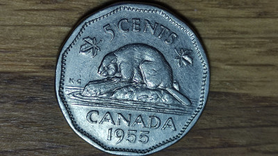Canada -moneda de colectie- 5 cents 1955 -Elisabeta- prim an de batere, mai rar foto