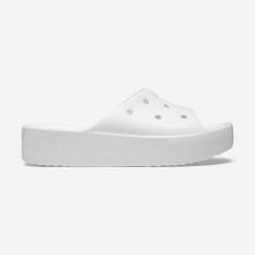 Crocs papuci Classic Platform Slide femei, culoarea alb, cu platformă 208180