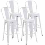 HOMCOM Set 4 Scaune &Icirc;nalte Ergonomice cu Spătar Detașabil și Suport pentru Picioare, 44x53x116 cm, Alb | Aosom Romania