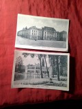 2 ilustrate din pliant Cluj cca.1930 Palatul Justitiei si Lacul din parc , fara caroiaj verso