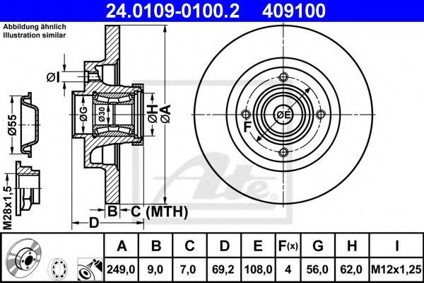 Disc frana PEUGEOT 307 SW (3H) (2002 - 2016) ATE 24.0109-0100.2