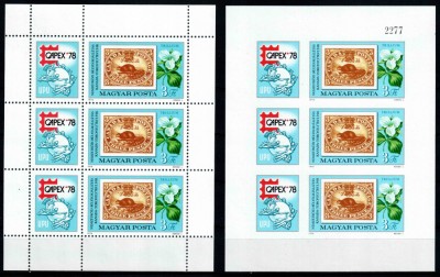 Ungaria 1978, Mi #3293 A+B Klb, dant + ned, CAPEX&amp;#039;78, fauna, flora, castor, MNH. Cota 40 &amp;euro;! foto