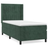 Cumpara ieftin Pat box spring cu saltea, verde inchis, 90x200 cm, catifea