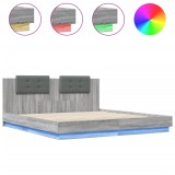 Cadru de pat cu tablie si lumini LED, gri sonoma, 160x200 cm