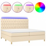 Cumpara ieftin Pat cu arcuri, saltea si LED, crem, 200x200 cm, textil