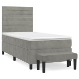 Cumpara ieftin Pat continental cu saltea, gri deschis, 80x200 cm, catifea