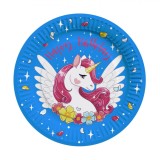 Farfurii Carton Unicorn, Set 10 Bucăți, Diametru 23cm, Multicolor, Happy Birthday, Oem