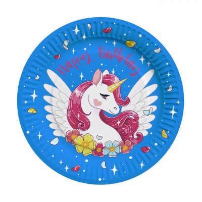 Farfurii Carton Unicorn, Set 10 Bucăți, Diametru 23cm, Multicolor, Happy Birthday foto
