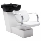 Cumpara ieftin Scaun salon șamponare cu lavoar alb&amp;negru 137x59x82cm piele eco