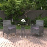 Gossi set mobilier de gradina, 3 piese, gri, poliratan