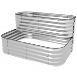 Outsunny Set Pat De Gradina Inaltat Cu 2 Niveluri 120x90x30cm Cutie De Jardiniera Galvanizat Pentru Exterior Cu Margine De Siguranta, Argintiu