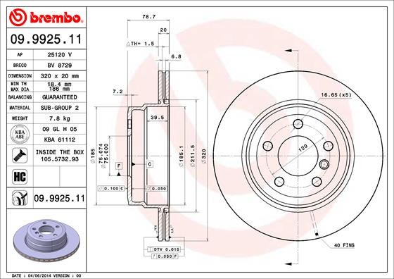 BREMBO 09.9925.11 PRIME LINE - UV Coated Disc frana