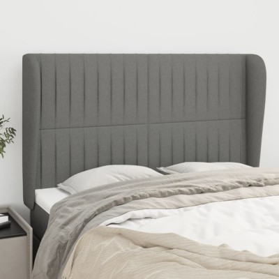 vidaXL Tăblie de pat cu aripioare gri &amp;icirc;nchis 147x23x118/128 cm textil 3118193 foto
