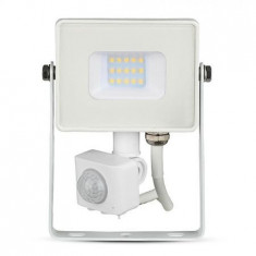 Proiector LED V-tac cu senzor miscare, 10W, 800lm, lumina calda, 3000K, IP65, alb