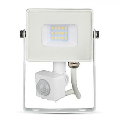 Proiector LED V-tac cu senzor miscare, 10W, 800lm, lumina calda, 3000K, IP65, alb foto