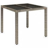 Cumpara ieftin Masa de gradina cu blat din sticla, gri, 90x90x75 cm, poliratan