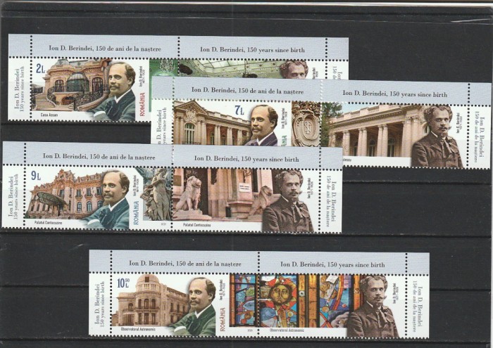 ROMANIA 2021 LP 2329 ION BERINDEI 150 ANI DE LA NASTERE SERIE CU VINIETA + TABS MNH NESTAMPILATA