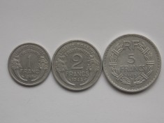 LOT 3 MONEDE 1,2,5 FRANCS 1945 FRANTA foto