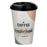 Pahar Plastic, Model Coffee Makes Everything Better, Capacitate 500ml, Multicolor, Capac Negru, Oem