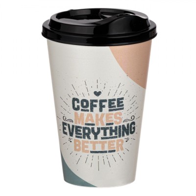 Pahar Plastic, Model Coffee Makes Everything Better, Capacitate 500ml, Multicolor, Capac Negru foto