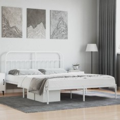 vidaXL Cadru de pat metalic cu tăblie, alb, 180x200 cm 352631