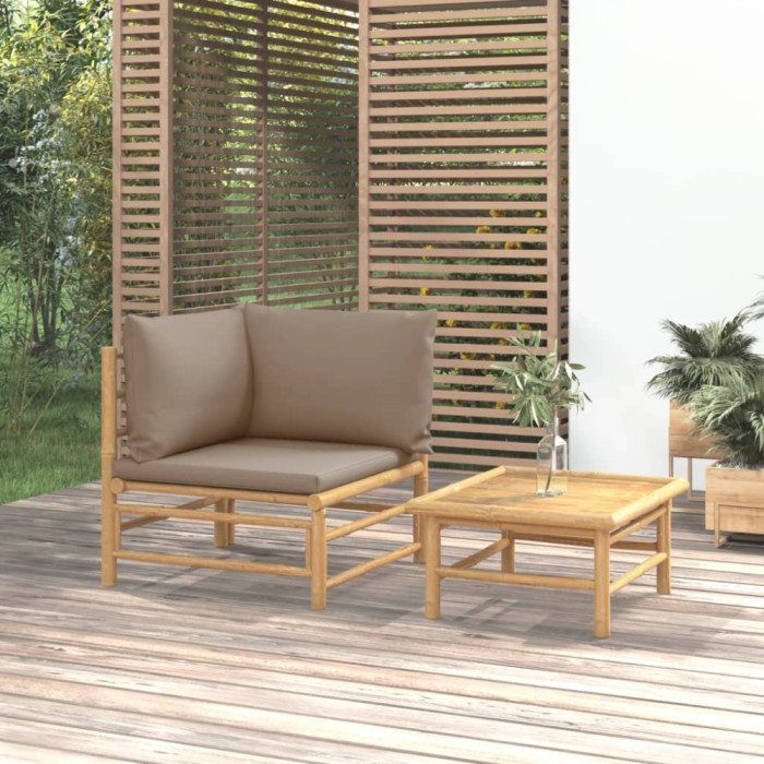 Set mobilier de gradina cu perne gri taupe, 2 piese, bambus GartenMobel Dekor