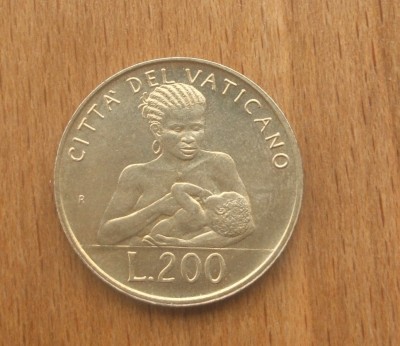 VATICAN 200 LIRE 1992 UNC / MATERNITATE foto