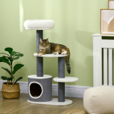 PawHut Ansamblu pentru pisici 98 cm de interior, Turn pentru pisici cu stalp de zgariat, casuta pentru pisici, pat, alb