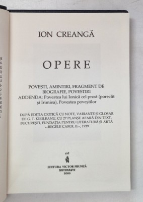 ION CREANGA, OPERE de G. T. KIRILEANU , 2000 foto