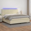 VidaXL Pat cu arcuri, saltea și LED, crem, 200x200 cm, piele ecologică 3135965