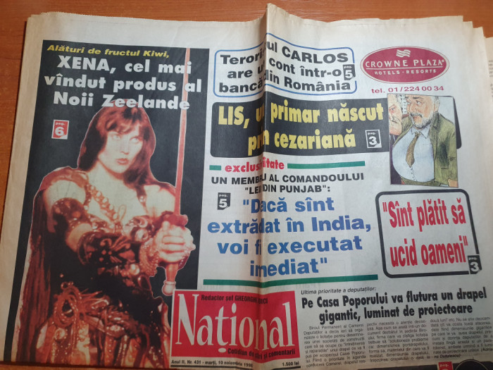 ziarul national 10 noiembrie 1998-art xena,mutu,cornel dinu,gabi szabo,g gogean