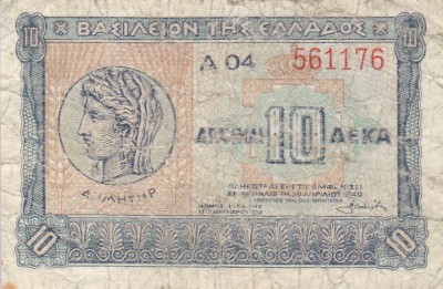 GRECIA 10 drahme 1940 F!!! foto