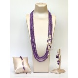 Cumpara ieftin Set bijuterii aurit cu ametist &amp; perle naturale: colier, brățară, cercei argint 925 placat aur roz, handmade Italia, cutie cadou