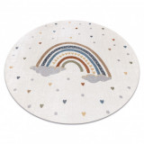 Covor BONO 724 cerc RAINBOW HEART crem / gri deschis, cerc 140 cm