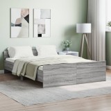 Cadru Pat Gossi Gri Sonoma 140x190 cm cu Tablie Lemn Masiv, Design Modern