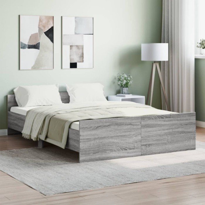 Gossi cadru de pat cu tablie la cap/picioare, gri sonoma, 140x190 cm