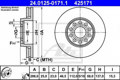 Disc frana SKODA SUPERB I (3U4) (2001 - 2008) ATE 24.0125-0171.1 foto