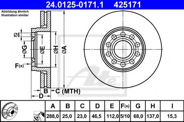 Disc frana SKODA SUPERB I (3U4) (2001 - 2008) ATE 24.0125-0171.1