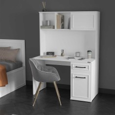 Birou Adore Country cu biblioteca, Alb Mat, 120x167x60 cm foto