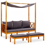 Banca gradina vidaXL cu copertina &amp; taburete, lemn masiv acacia, 179x66x180cm, perne incluse, gri inchis, set exterior