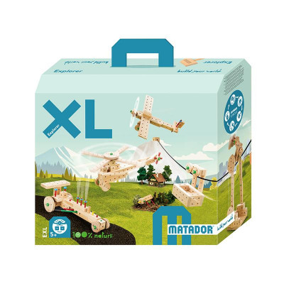 Set cuburi de constructie din lemn Explorer XL, +5 ani, Matador EduKinder World foto