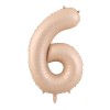 Balon din folie metalizata, flippy, figurina cifra, model 6, tema aniversare 100 cm, ambalaj individual, pai inclus, umflare cu aer sau heliu, crem