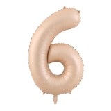 Balon din folie metalizata, flippy, figurina cifra, model 6, tema aniversare 100 cm, ambalaj individual, pai inclus, umflare cu aer sau heliu, crem