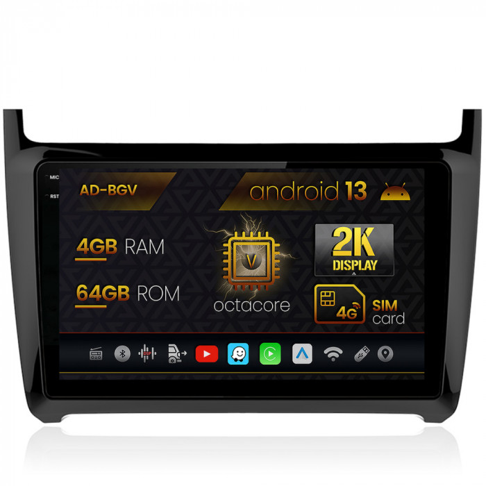 Navigatie Volkswagen Polo (2014+), Android 13, V-Octacore 4GB RAM + 64GB ROM, 9.5 Inch - AD-BGV9004+AD-BGRKIT033