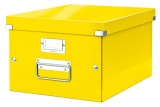Cutie depozitare Leitz WOW Click &amp; Store, carton laminat, partial reciclat, pliabila, cu capac si maner, 28x20x37 cm, galben
